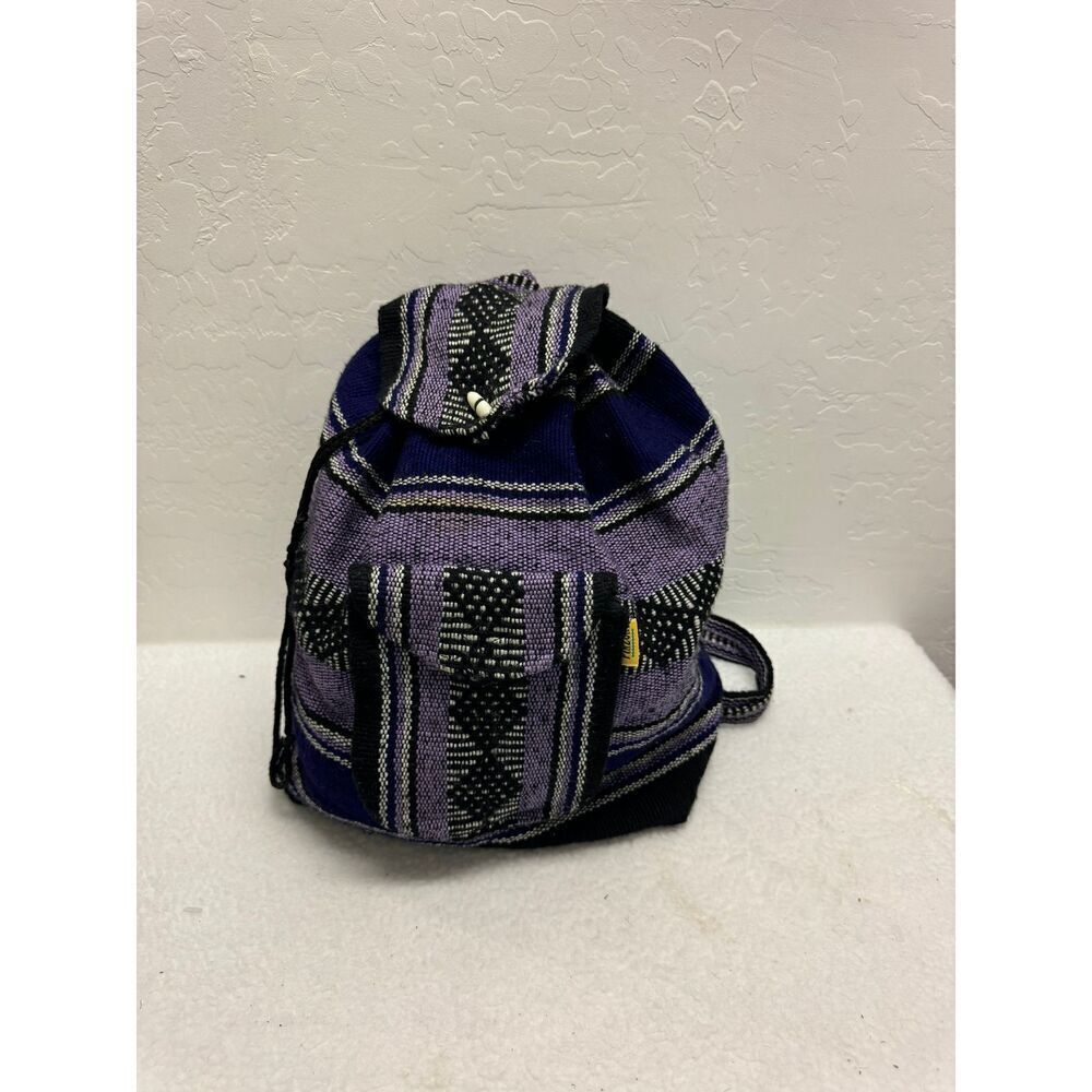 Street Purple Black Knitted‎ Backpack Flap Closure Front Aztec Hippie Style
